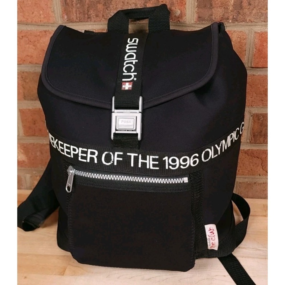 Swatch Timekeeper of the 1996 Olympic Games Black Neoprene Backpack Bag Vintage